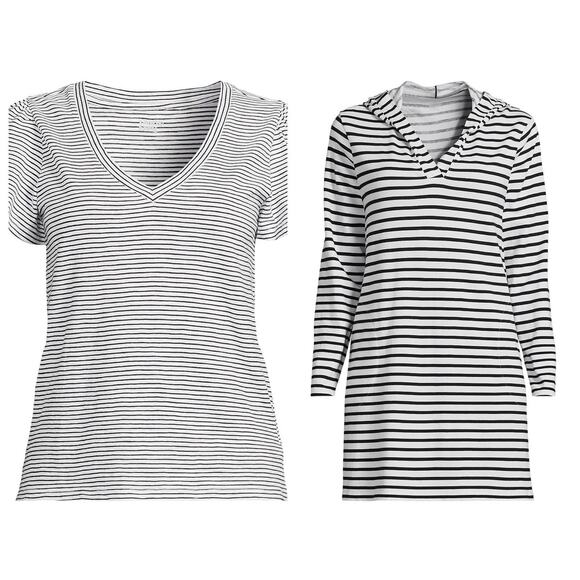 NWOT 2 Pack Lands End Women’s Plus Size 3XL Black White Stripe Shirt Beach Lake - Picture 1 of 15